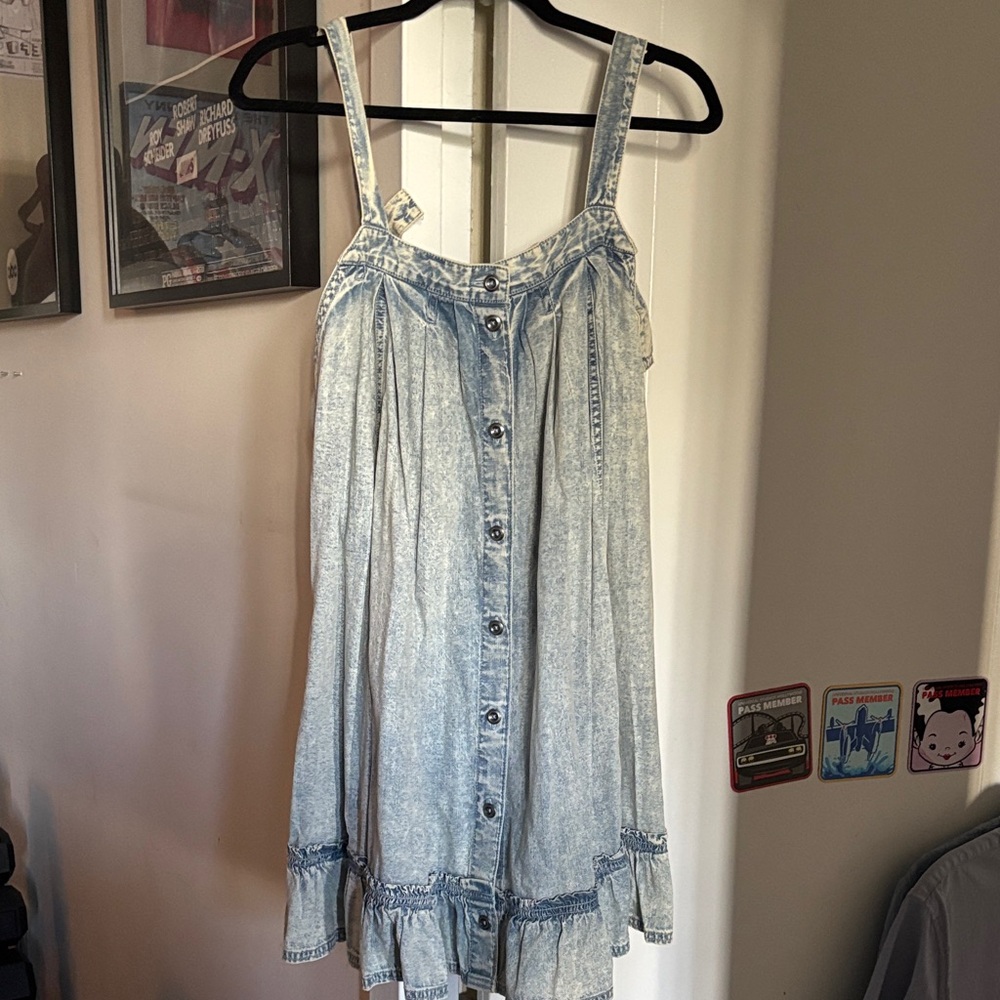 Free People Light Wash Denim Button-Front Jumper Dress